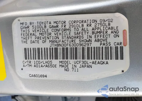 2003 Lexus Ls 430 from USA, damaged, VIN JTHBN30F630096297